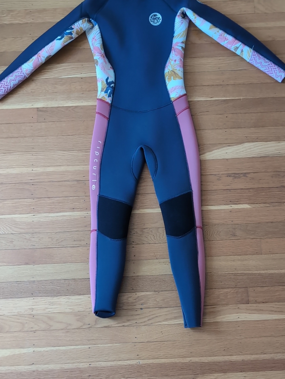 Rip Curl DWn Patrol Navy and Pink Girls' Full Wetsuit with Floral Sleeves